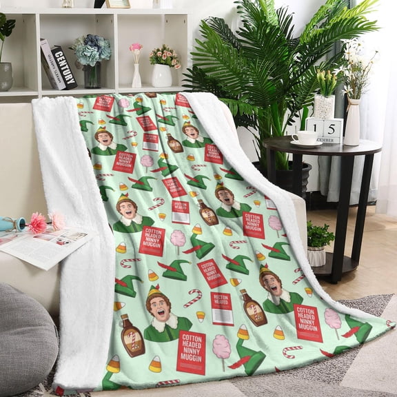 40x50 Inch Flannel Fleece Blanket for Men, Women & Kids, Soft, Lightweight, All-Season,Christmas Elf Movie Mint Pattern