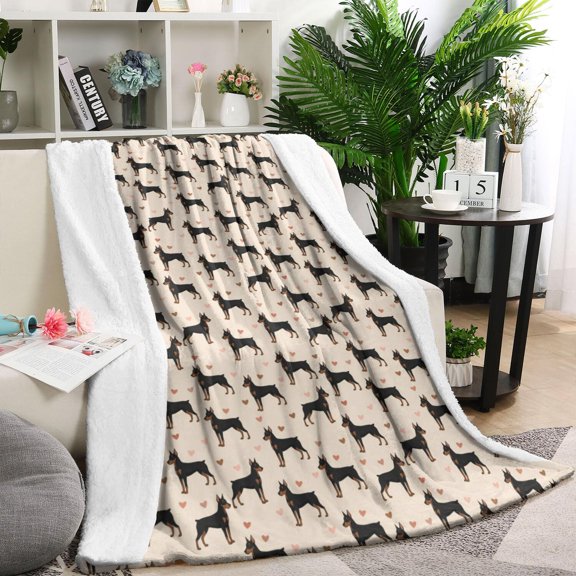 40x50 Inch Flannel Fleece Blanket for Men, Women & Kids, Soft, Lightweight, All-Season,Doberman Heart Subtle Beige Pattern