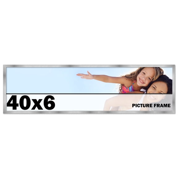 40x6 Frame Silver Stainless Steel Solid Wood Picture Frame | 0.75 Inch Moulding Width | Includes UV
