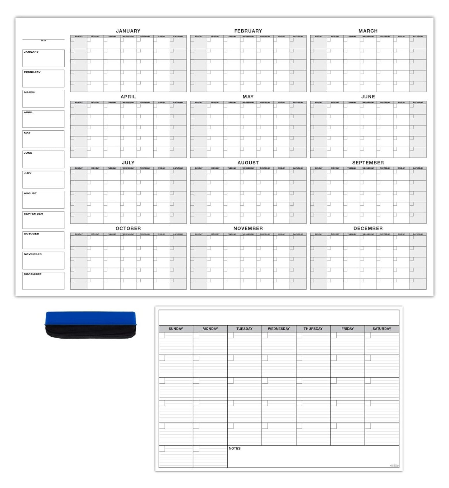 40x60 Giant Yearly and 24x36 Large Monthly Dry Erase Laminated Wall