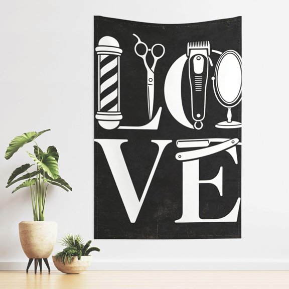 40x60 Inch Tapestry Soft Fade Resistant Fabric Wall Hanging Hairdresser Hairstylist Love Barber Tool Lightweight Easy to Hang Decor for Bedroom Living Room Dorm Apartment