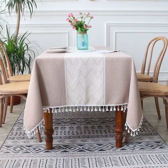 40x60 In Rustic Stain-Resistant Tablecloths Decoration, Spill-Proof Soft Fabric Table Cloths with Tassels, Washable Wrinkle Resistant Table Cloth, for Parties, Kitchen, Dining, Holiday