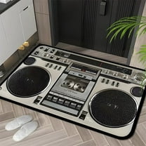 40x60cm Bathroom Rugs Record Player Creatives Policy Radio Floor Mat Carpet Home Living Room Door Mat Dirt-Resistant Non-slip Floor Mat
