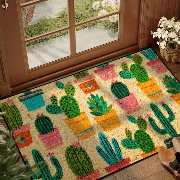 40x60cm Cactus Print Doormat, Non-Slip Durable Entryway Rug, Easy to Clean Indoor Outdoor Floor Mat for Home Entrance, Patio & Porch