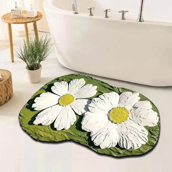 40x60cm Crayon Painted Daisy Floor Mat Water Absorbent Anti Slip Bathroom Kitchen Rug for Entryway Laundry Room