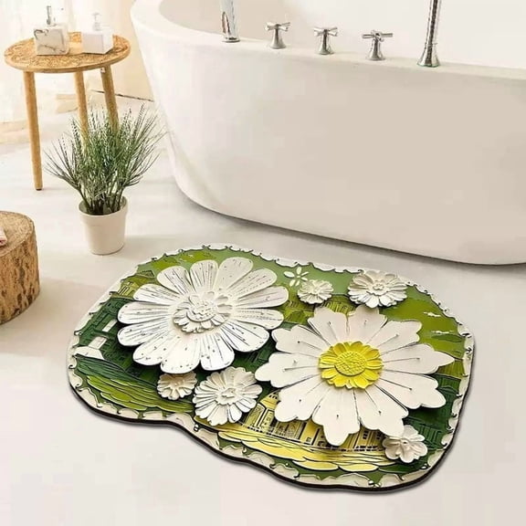 40x60cm Crayon Painted Daisy Series Decorative Floor Mat - Water-Absorbent Anti-Slip Bathroom Rug