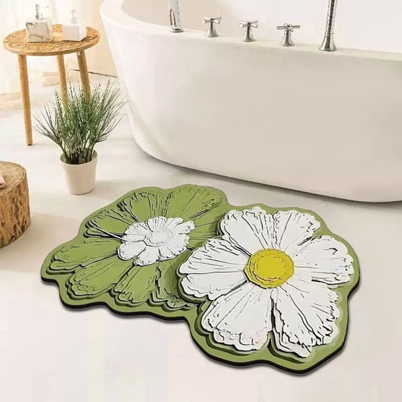 40x60cm Crayon Painted Daisy Series Decorative Floor Mat - Water-Absorbent Anti-Slip Bathroom Rug