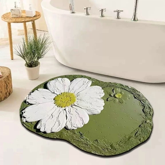 40x60cm Crayon Painted Daisy Series Decorative Floor Mat - Water-Absorbent Anti-Slip Bathroom Rug
