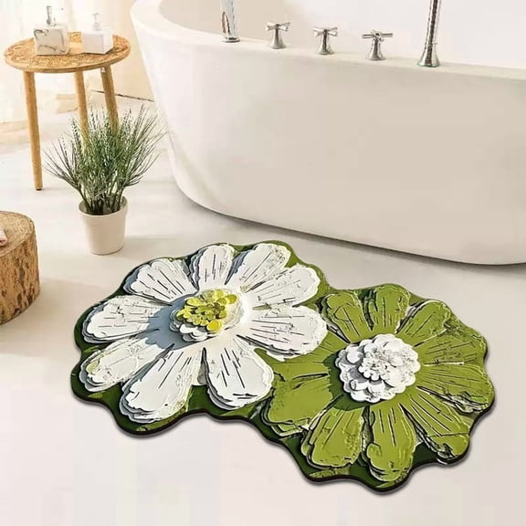 40x60cm Crayon Painted Daisy Series Decorative Floor Mat - Water-Absorbent Anti-Slip Bathroom Rug