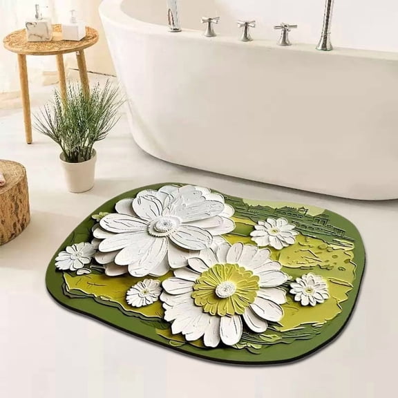 40x60cm Crayon Painted Daisy Series Decorative Floor Mat - Water-Absorbent Anti-Slip Bathroom Rug
