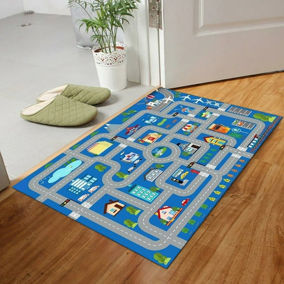 40x60cm Kids City Traffic Play Mat – Educational Road & Train Track Rug for Toddler Play, Early Learning & Nursery Decor