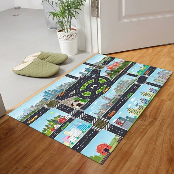 40x60cm Kids City Traffic Play Mat – Educational Road & Train Track Rug for Toddler Play, Early Learning & Nursery Decor