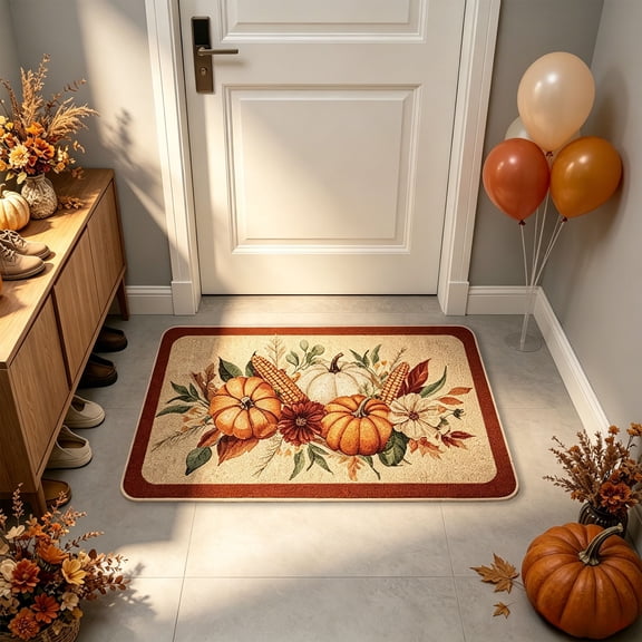 40x60cm Thanksgiving Pumpkin Doormat, Non-Slip Stain Resistant Fall Harvest Floor Mat for Entryway Bathroom Home Decor