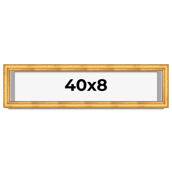40x8 Shadow Box Frame Gold | 1.75 Inches Deep Real Wood Traditional Shadowbox Display Frame | UV