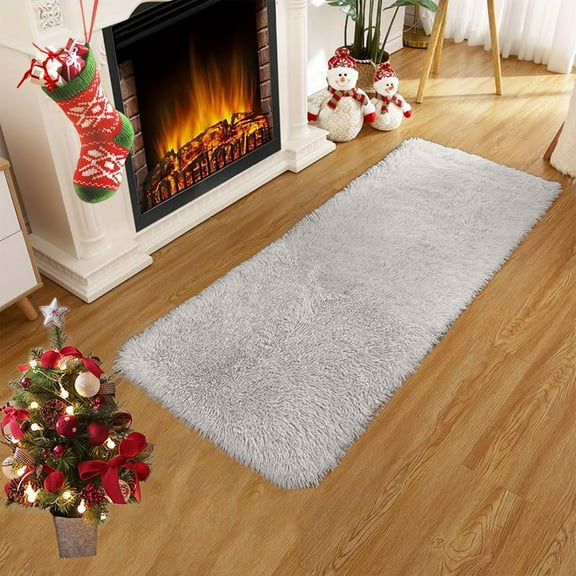 40x80cm Solid Color Long Plush Bathroom & Bedroom Floor Mat, Bath Mat, Runner Rug, Extra Long Velvet Fleece & Foam Design with Non Slip Dots, for Tub Shower & Toilet Area Floor Protection, Gray