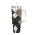 thumbnail image 1 of 40zo Ice Bar Cup With Handle Double Insulation Large Capacity Rust Prevention For Daily Travel And Other Scenes Argyle Plaid Dimgray_3, 1 of 8