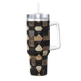 thumbnail image 1 of 40zo Ice Bar Cup With Handle Double Insulation Large Capacity Rust Prevention For Daily Travel And Other Scenes Darkvoilet Houndstooth Checkered_2, 1 of 8
