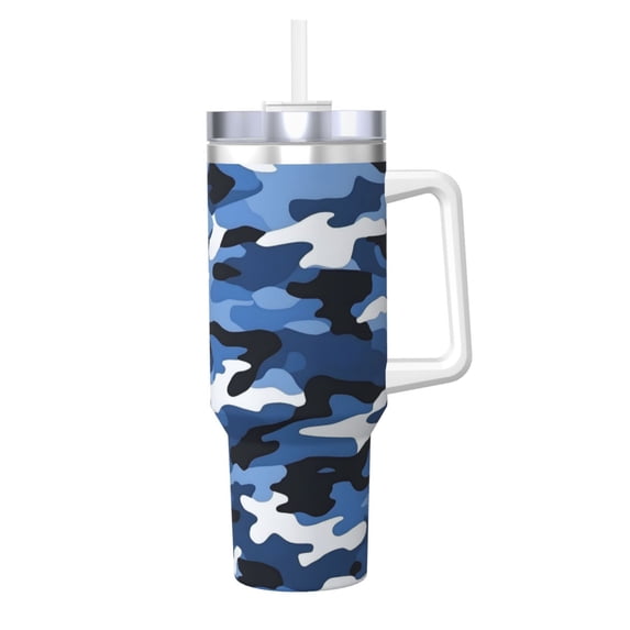 40zo Ice Bar Cup With Handle Double Insulation Large Capacity Rust Prevention For Daily Travel And Other Scenes Vector Camouflage Pattern Blue_2