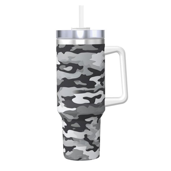 40zo Ice Bar Cup With Handle Double Insulation Large Capacity Rust Prevention For Daily Travel And Other Scenes Vector Camouflage Pattern Gray_1