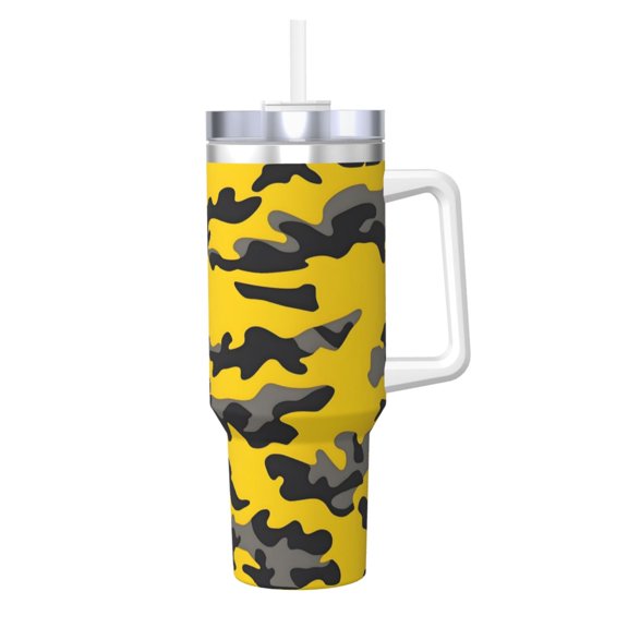 40zo Ice Bar Cup With Handle Double Insulation Large Capacity Rust Prevention For Daily Travel And Other Scenes Vector Camouflage Pattern Yellow_1