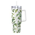 thumbnail image 1 of 40zo Ice Bar Cup With Handle Double Insulation Large Capacity Rust Prevention For Daily Travel And Other Scenes Watercolor Light Green Leaves (1), 1 of 8