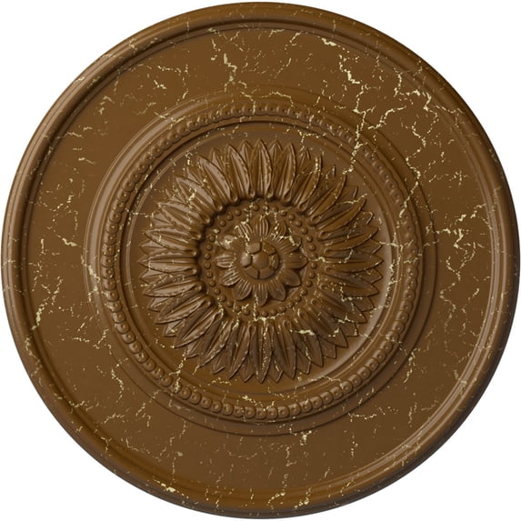 41 1/8"OD x 2 1/2"P Large Floral Ceiling Medallion, Hand-Painted Smokey Topaz Crackle