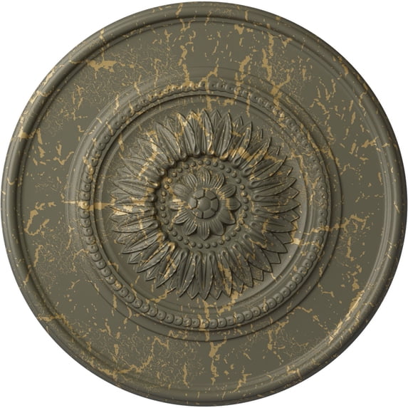 41 1/8"OD x 2 1/2"P Large Floral Ceiling Medallion, Hand-Painted Witch Hazel Crackle