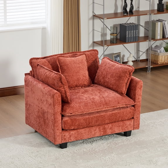 41.1" Oversized Single Cloud Sofa Couch, Orange Modern Large Sectional Couches for Living Room, Chenille Fabric Modular Sectional Sofa, Deep Seat Modern Sofas Set, Sofas para Sala