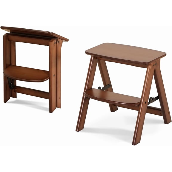 41 2 Step Stool Foldable- Bamboo Step Ladder, Small Folding Step Stool Cute and Wooden Step Stools for Adults, Closet Stepstool & Collapsible Stool for Kitchen, Home, Indoor(FSC-Certified Bamboo)