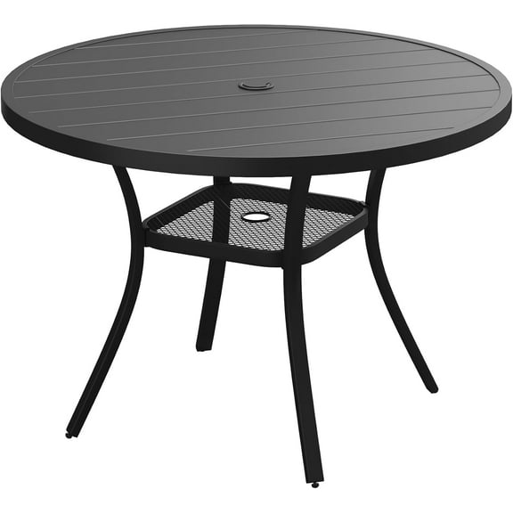 41.2"x 28" Outdoor Round Patio Table for Lawn Garden, All Weather Metal Round Patio Dining Table with Adjustable Umbrella Hole, Patio Table for 4 Person, Black Tabletop