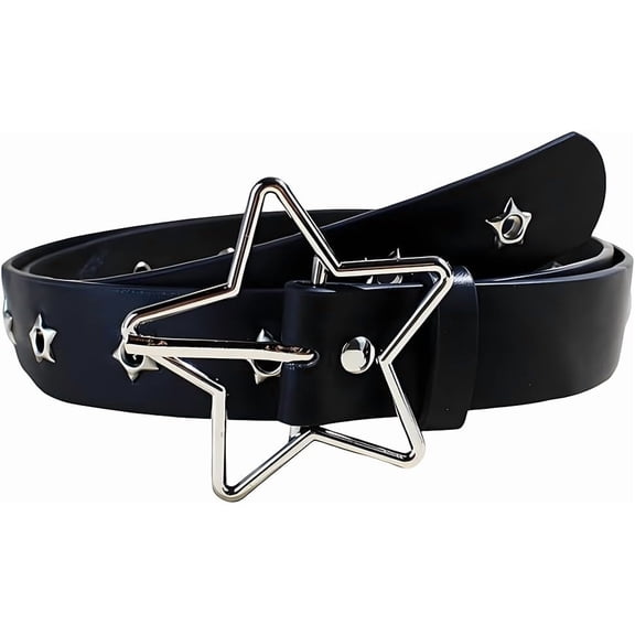 41.22 x 1.06 Inch Metal Punk Rock Rivet Studded Belt PU Leather Gothic Star Waistband Adjustable Stud Gothic Waist Belt with Star Buckle for DIY