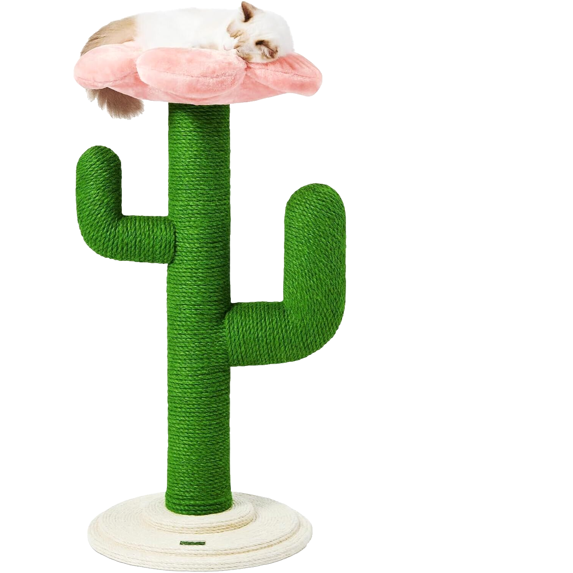 41.3" Cat Scratching Post with Bed, Tall Cat Scratch Post for Indoor Cats, 2-In-