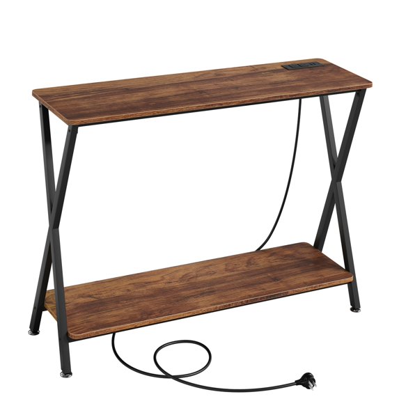 41.3" Entrance Table, Side Table, Table Behind Sofa With Outlet and Two Shelves for Living Room Bedroom Entryway