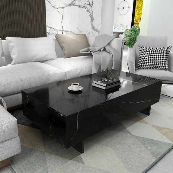 41.3" High Gloss Black Marble Rectangular Coffee Table