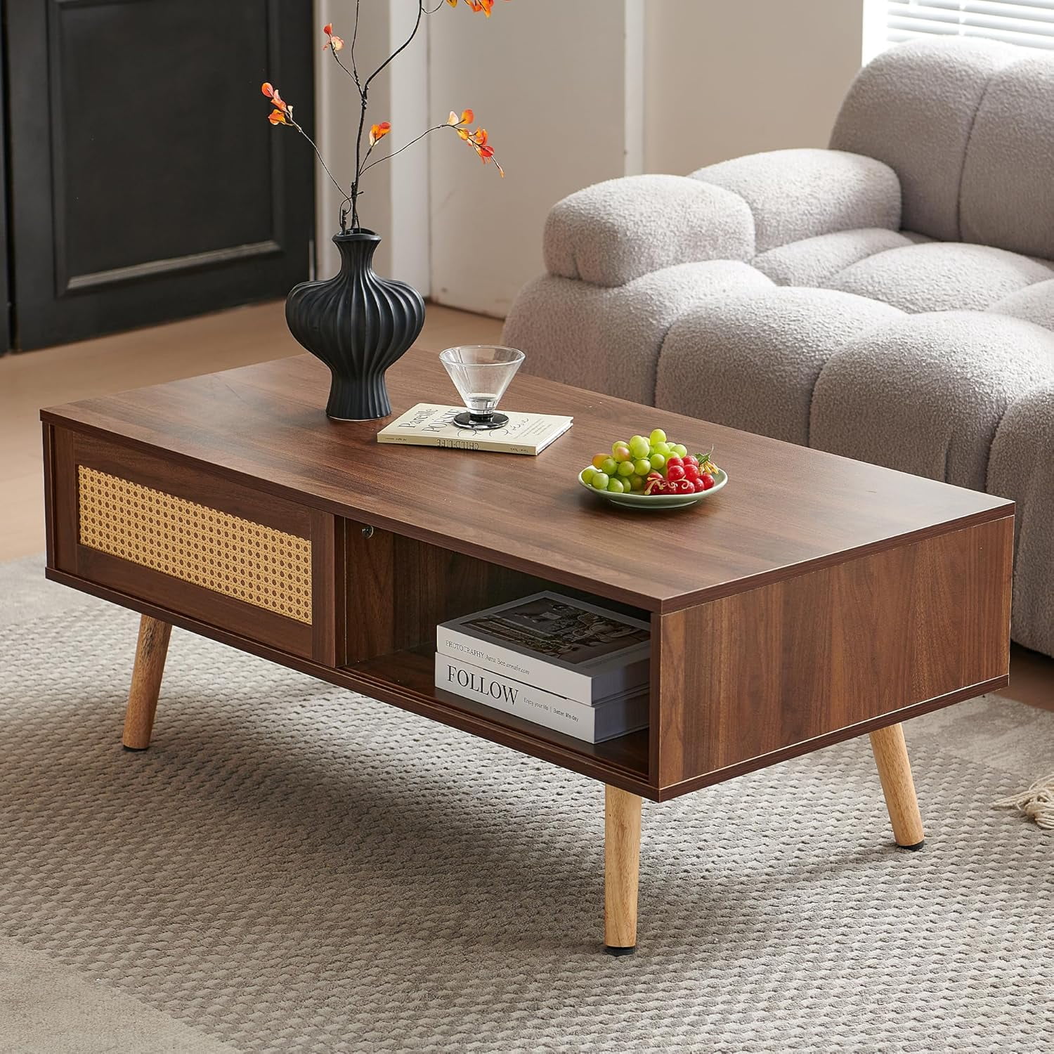 Modren Rectangular Side Table 41.3 Inch Wooden Coffee Table with Storage, Modern Rectangle Accent ...