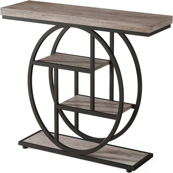 41.3" Industrial Console Table with Circular Metal Frame 4-Tier Staggered Sofa Entryway Table Rustic Storage Decorative Table for Living Room Hallway Entrance