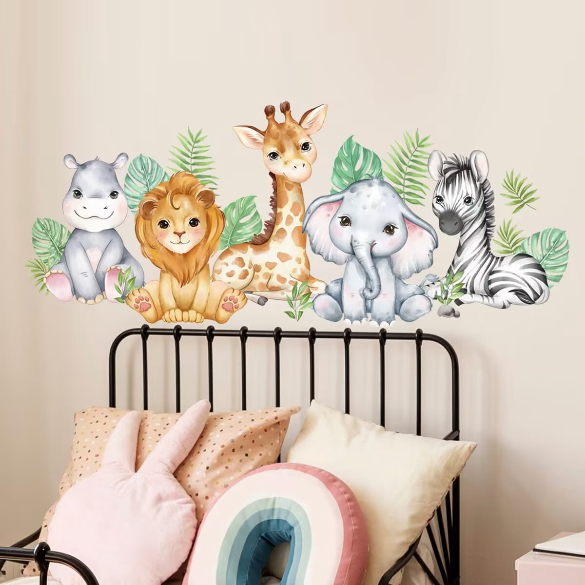 41.3 x16 Inch Watercolor Jungle Animal Wall Decals - Tiger, Elephant ...