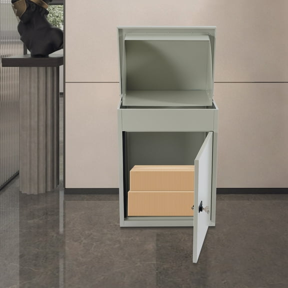 41*33*56cm Large Parcel Package Delivery Drop Box Home Porch Lockable Mailbox Wall-Mounted Milky White