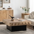 thumbnail image 1 of 41.33"W Tea Table with 2 Storage Drawers and Three-Dimensional Embossed Pattern Design, Square Retro Style Coffee Table, Multifunctional Coffee Table for Living Room, Bedroom, Natural, 1 of 9