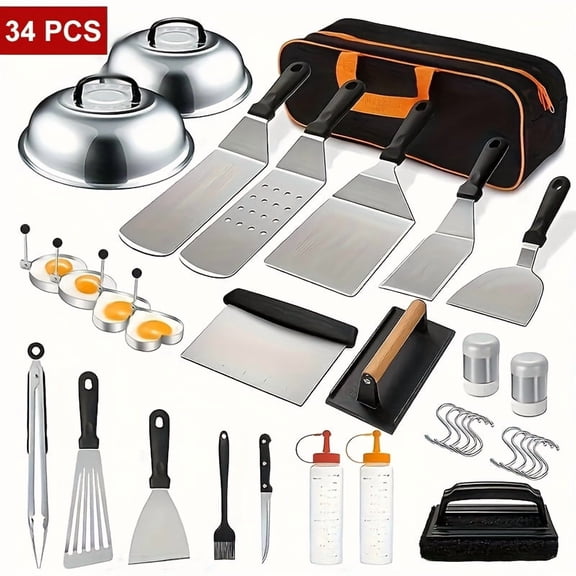 41/34/17Pcs BBQ Tool Set with Meat Thermometer & Press, Teppanyaki & Kitchen Accessories for Home, Outdoor Camping, Christmas Gifts for Boys