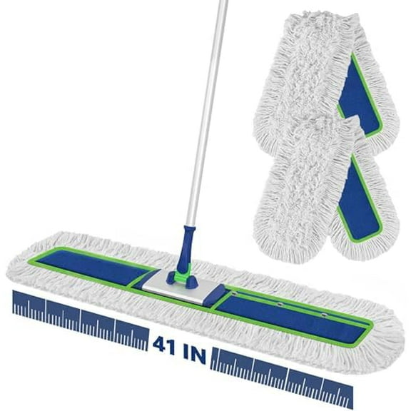 41" Commercial Dust Mop: Large Push Broom Wide Industrial Heavy Duty Hardwood Dry Sweeping Mop with 2 Pads Long Handle for Janitor Indoor Warehouse Gym Cleaning