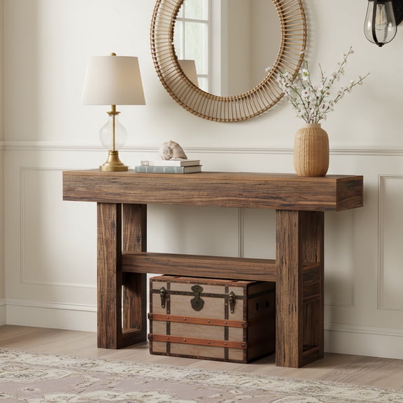41.34" Farmhouse Rustic Console Table, 2-Tier Narrow Storage Sofa Table For Entryway, Living Room, Foyer & Hallway With Adjustable Foot Pads (Rustic Brown)