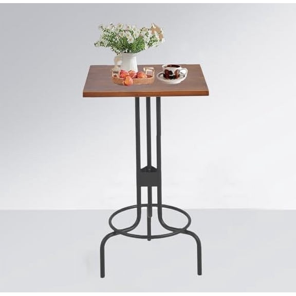 41.34"" H Indutrial Style Square High Heavy-Duty Metal Bar Table with Wooden Top(23.62""*23.62"") Sturdy Frame Bistro Pub Table, Black+brown, NF14-TB-BLACK-030(FZ)