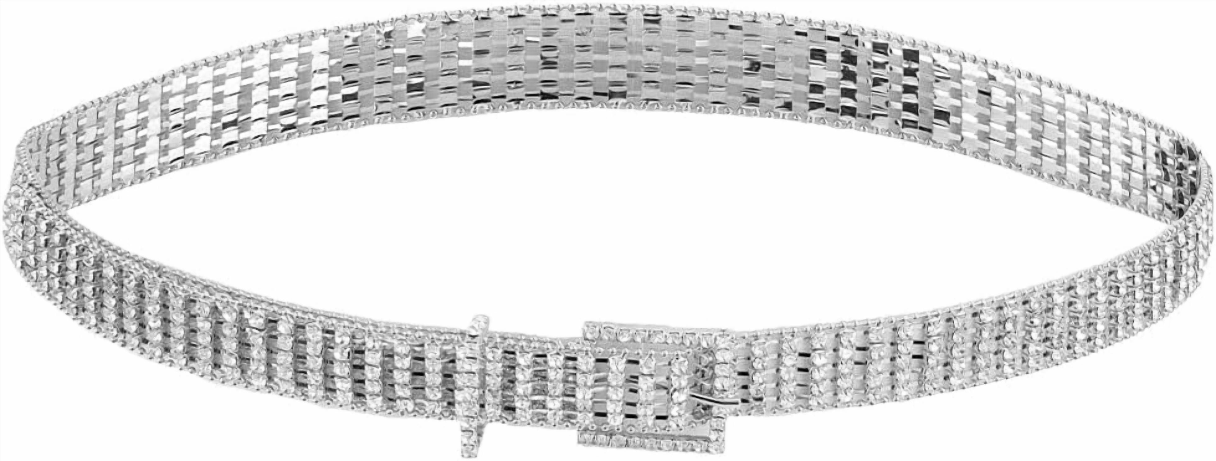Silver Rhinestone Square Buckle Belt Vintage Rhinestone and Silver Metal Belt. Square Silver Tone  main image 2