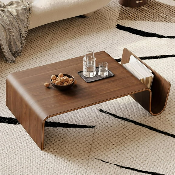 41.34" Mid Centruy Modern Coffee Table Solid Wood Coffee Table Curved Coffee Table Living Room Table Center Table Tea Table for Home Apartment Office