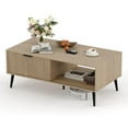 thumbnail image 1 of 41.34'' Rectangle Coffee Table, 2-Tier Farmhouse Table with Storage and Sliding Wave Pattern Door, Modern Center Table For Living Room, 1 of 7