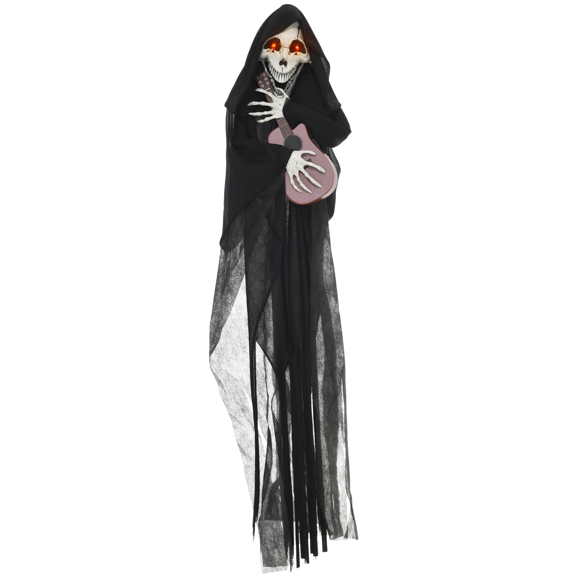 4.3FT Animated Halloween Grim Reaper Guitar Prop Sound & Motion Activated with Red Glowing Eyes