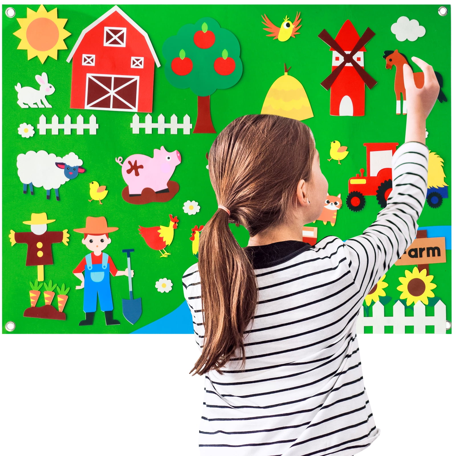 41.3inch Children's Teaching Felt Board Farm Animals FeltBoard Story