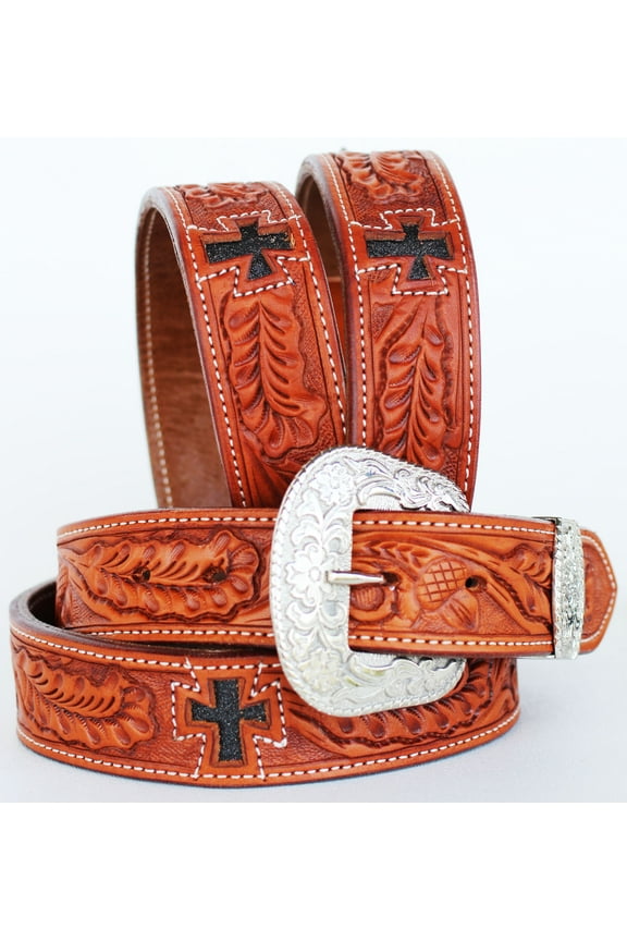 41-42 Men's Women Genuine Hand Tooled Floral Cross Heavy Duty Leather Belt 26RT02