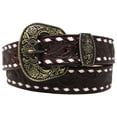 thumbnail image 1 of 41-42  Unisex 1-1/2" Wide Brown Floral Tooled Leather Casual Jean Belt 26BT422, 1 of 2